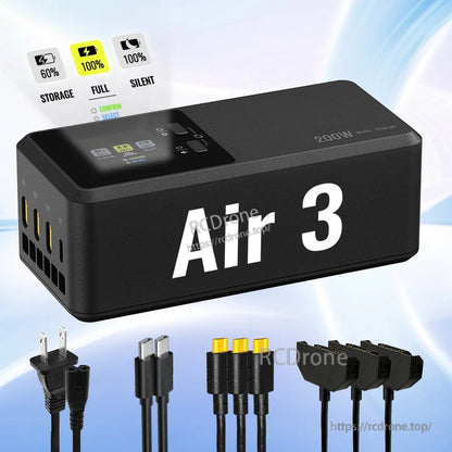Air 3 200W multi charger with LCD, parallel charging ports, storage full silent modes