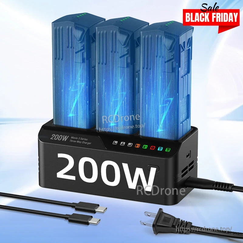 200W charging hub with LCD for DJI Matrice 4, Air 3, Mavic 3, and Autel EVO Max/II drones.