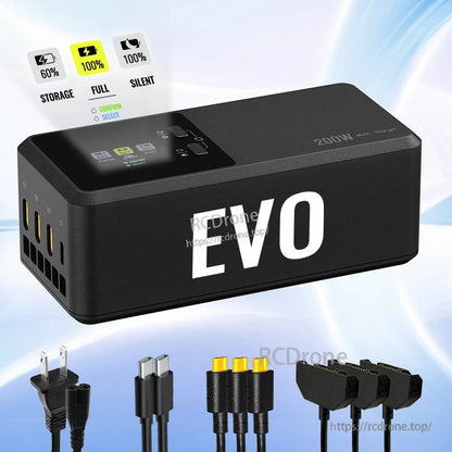 200W EVO charging hub with LCD, parallel ports, storage, full, silent modes.