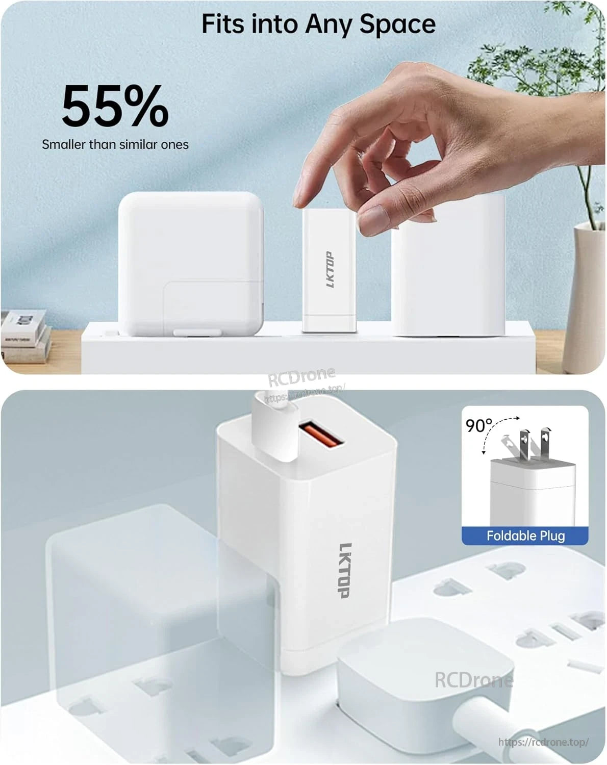 LKTOP 65W Portable Battery Charger, Compact LKTOP charger is 55% smaller, foldable, space-saving, and perfect for travel and daily use.
