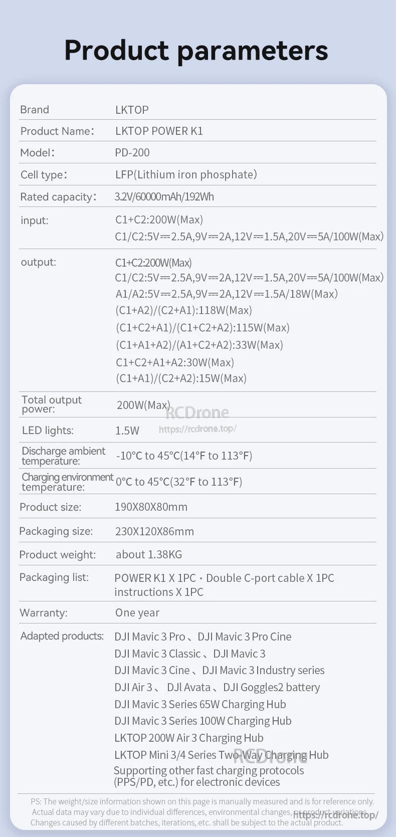 LKTOP K1 60000mAh Power Bank, The LKTOP POWER K1 is a 60,000mAh LFP power bank with 200W output, DJI drone support, fast charging, compact size, and a one-year warranty.