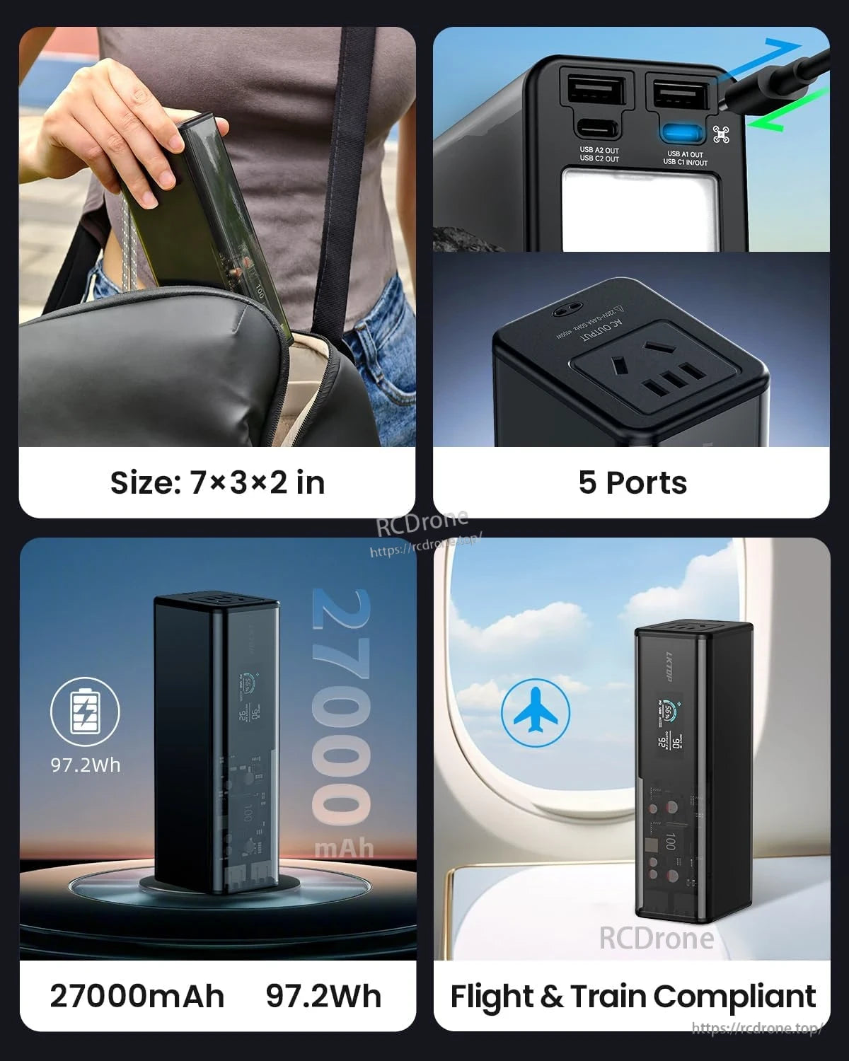 LKTOP POWER K1S 27000mAh Power Bank, 97.2Wh, 100W AC, USB-C 140W, USB-A, LED, LCD Screen – Drone Charging Hub Ready