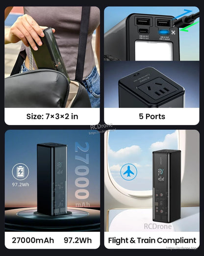 LKTOP POWER K1S 27000mAh Power Bank, 97.2Wh, 100W AC, USB-C 140W, USB-A, LED, LCD Screen – Drone Charging Hub Ready