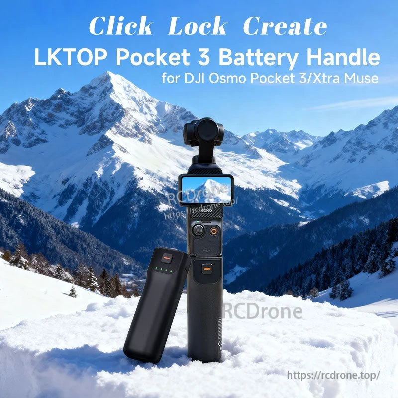LKTOP Pocket 3 Battery Handle: 5000mAh, USB-C, 1/4" mount for DJI Osmo Pocket 3/Xtra Muse.
