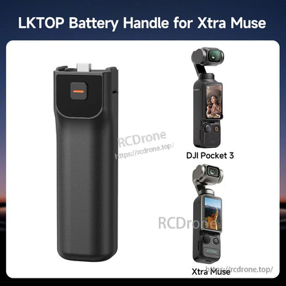 LKTOP Pocket 3 Battery, LKTOP 5000mAh battery handle with USB-C and 1/4" mount for DJI Pocket 3 and Xtra Muse.