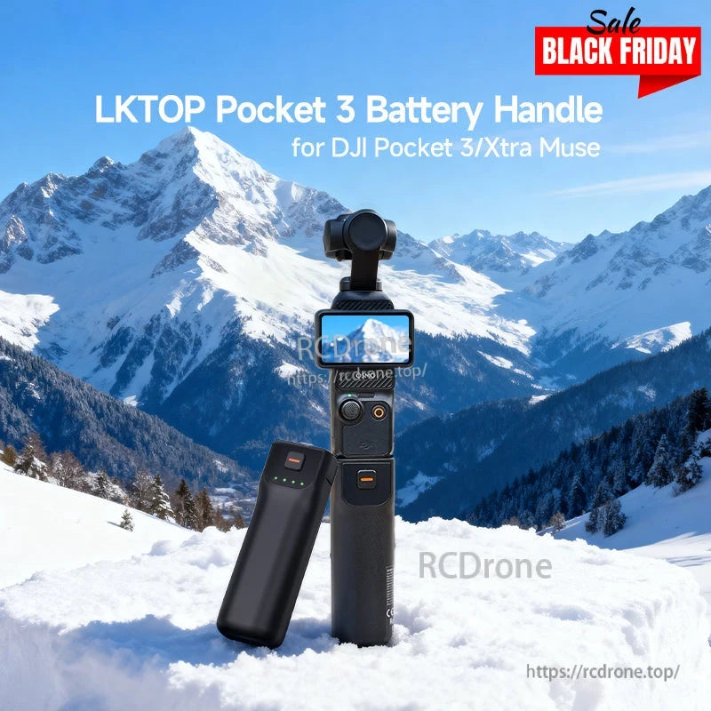 LKTOP Pocket 3 Battery Handle: 5000mAh, USB-C, 1/4" mount, compatible with DJI Pocket 3/Xtra Muse.