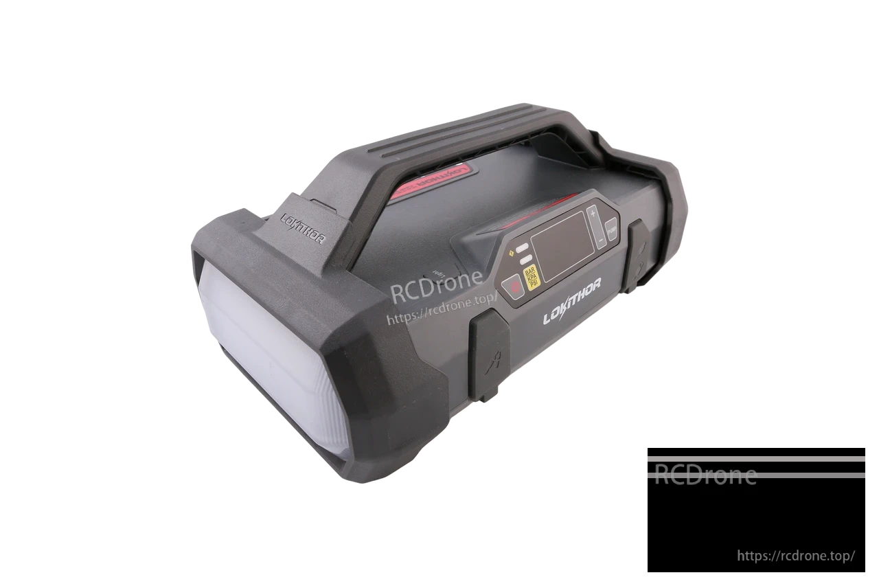 LOKITHOR ApartX portable jump starter and air compressor with carry handle, LED light, and digital display