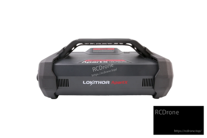 Front view of LOKITHOR ApartX portable jump starter unit with integrated carry handle and side vents