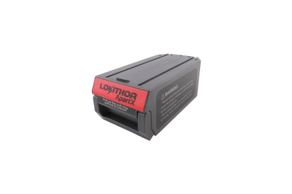 LOKITHOR ApartX detachable jump starter battery pack module with pull-ring lock and warning label