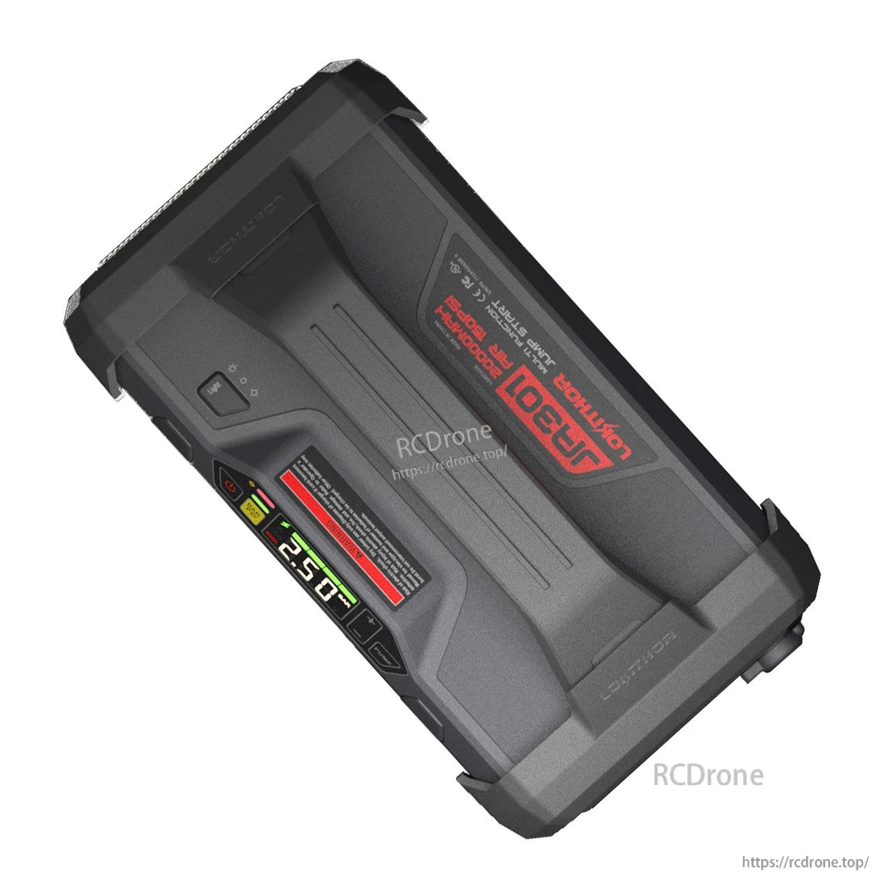 LOKITHOR JA301 portable 12V jump starter with built-in air inflator, rugged case and digital PSI display