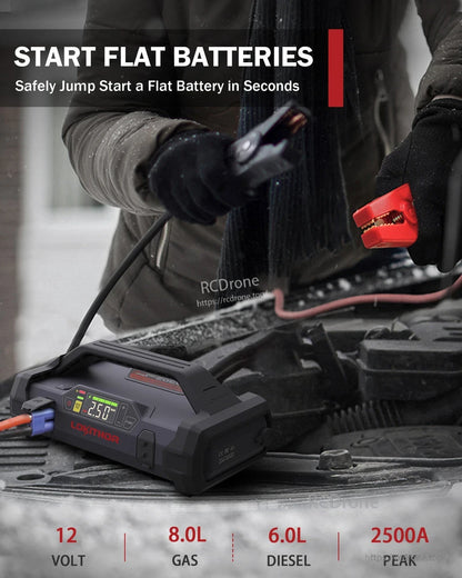 LOKITHOR JA302 2500A 12V Car Jump Starter, LOKITHOR JA302 12V car jump starter with battery clamps, digital display and 2500A peak rating