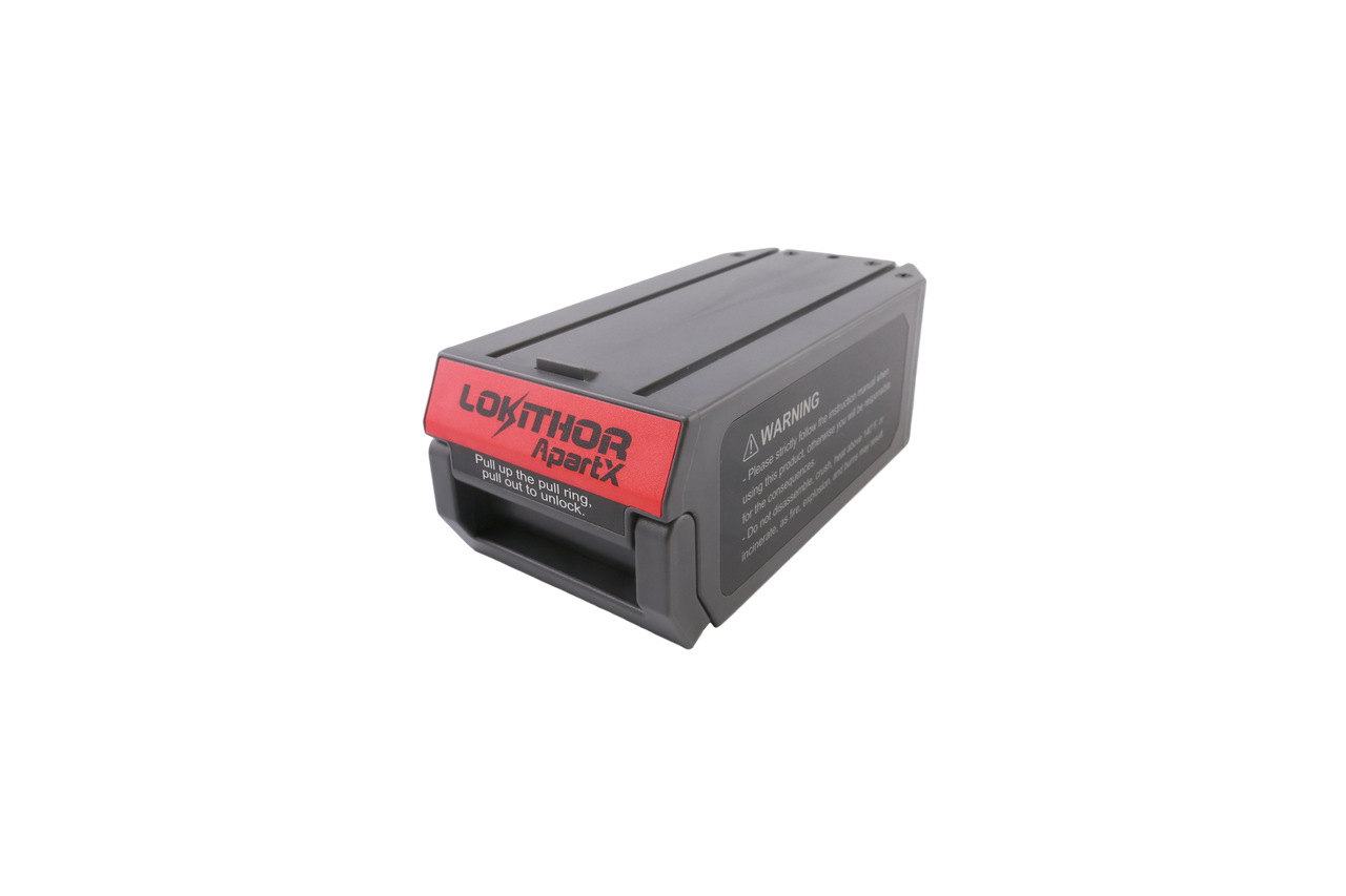 LOKITHOR LIFE 12V 2500A LiFe Jump Starter Battery, LOKITHOR Apex battery pack module in black housing with red label and pull-ring latch