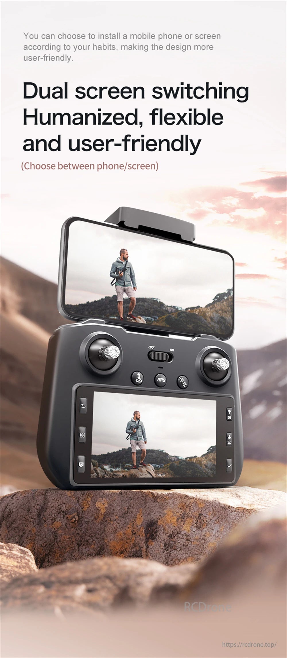 LSRC XT808 GPS Drone, Choose a mobile phone or screen based on habits, with humanized, flexible, and user-friendly dual-screen switching.