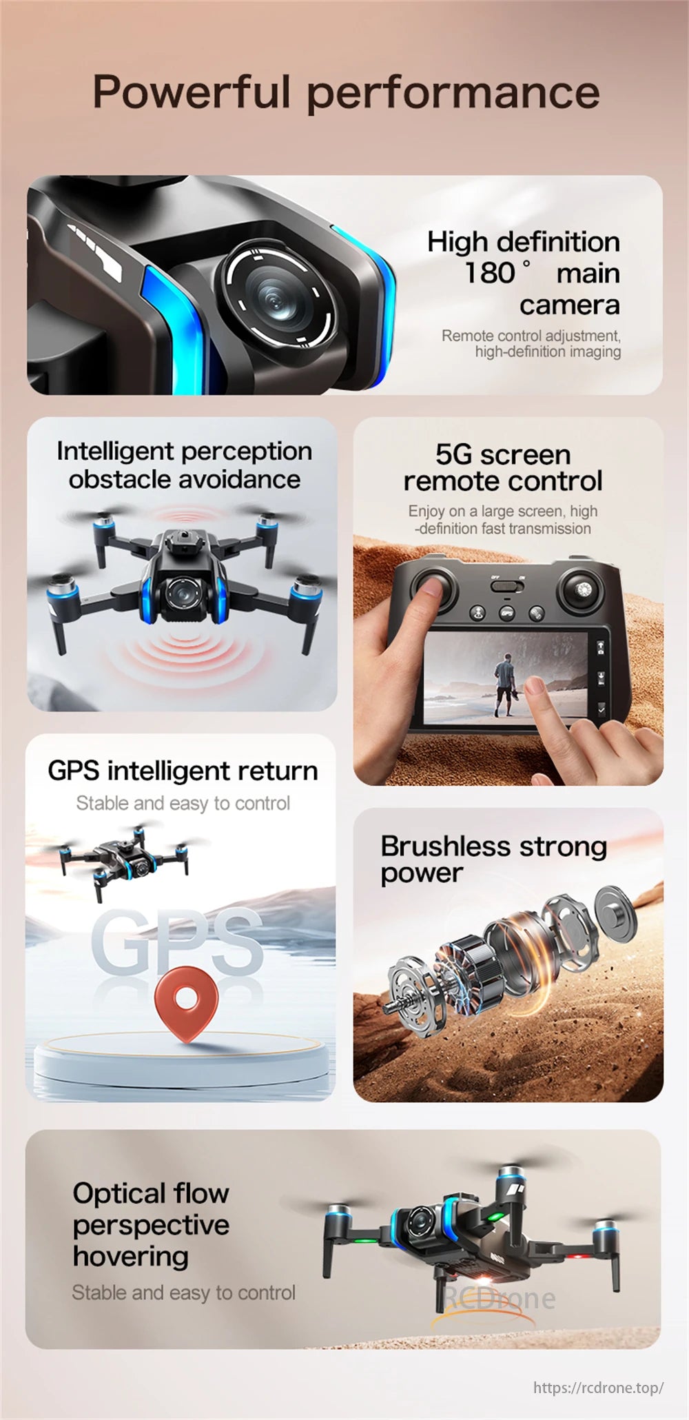 LSRC XT808 GPS Drone, Powerful drone with 180° HD camera, obstacle avoidance, 5G control, GPS return, brushless motor, and stable handling.