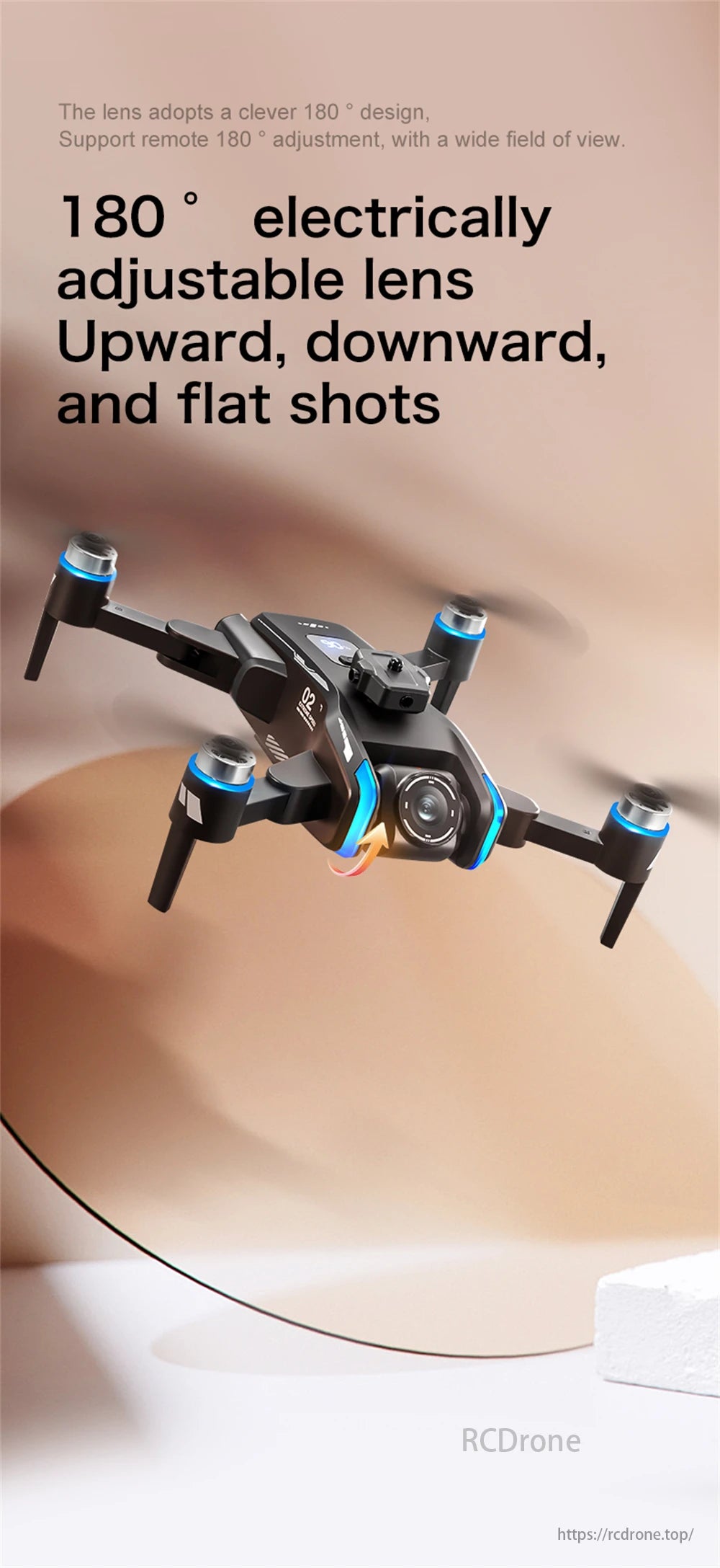 LSRC XT808 GPS Drone, Lens with 180° electric adjustment supports upward, downward, and flat shots.
