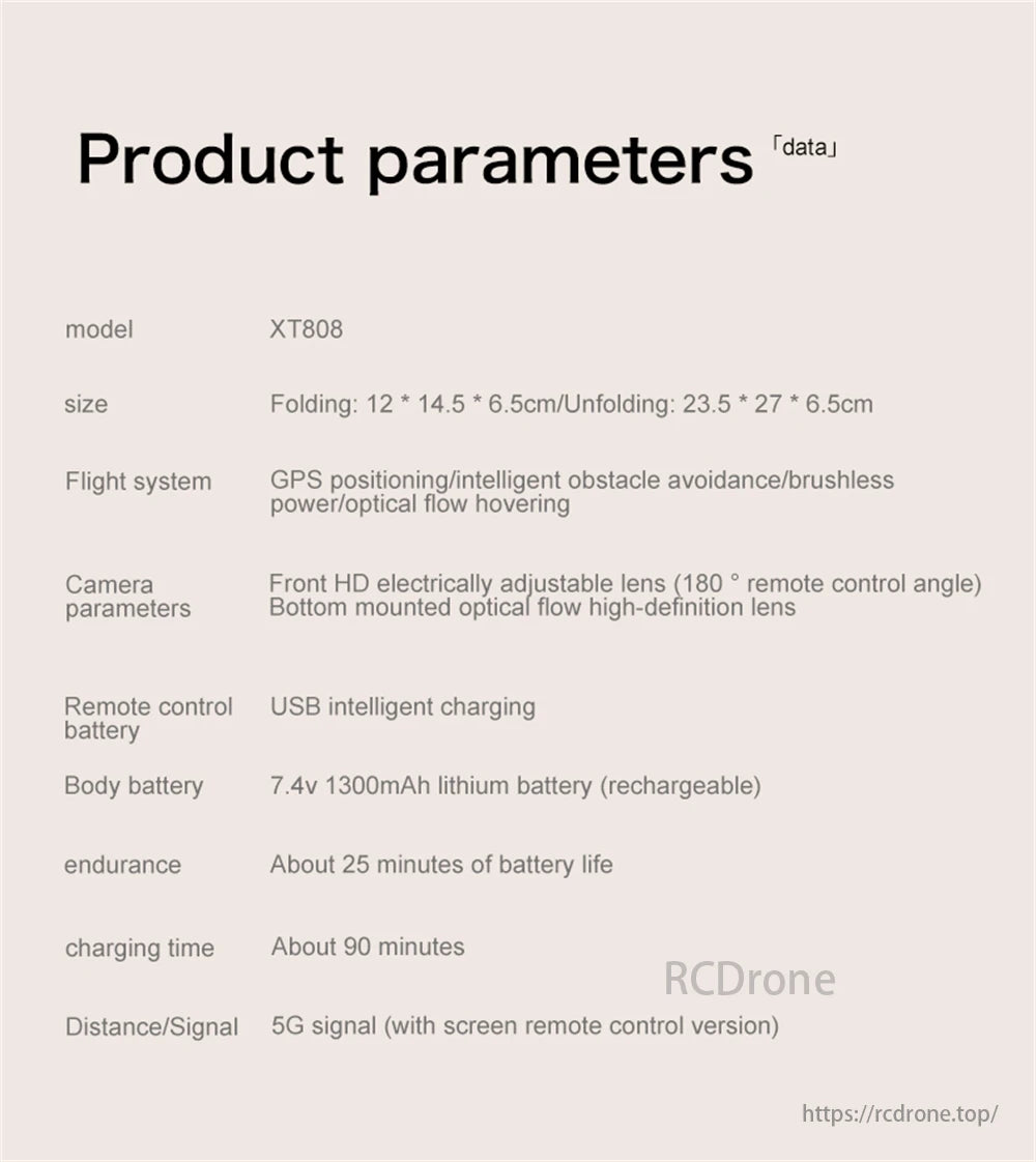 LSRC XT808 GPS Drone, XT808 drone features GPS, obstacle avoidance, brushless motor, optical flow, adjustable HD camera, USB charging, 25-minute flight time, and 5G support. Compact foldable design.