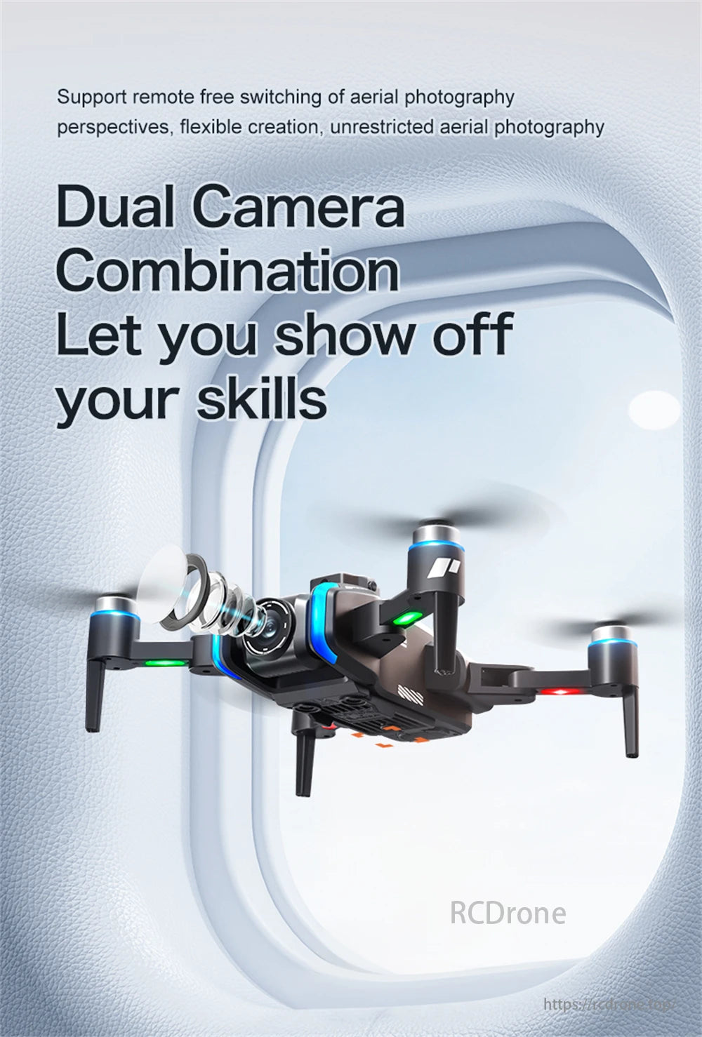 LSRC XT808 GPS Drone, Remote switching for flexible aerial photography perspectives; dual cameras enable unrestricted skill showcase.
