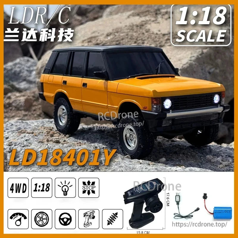 Landa LD18401 1/18 RC Car, LDR/C 1:18 scale yellow RC SUV with 4WD, LED lights, proportional control, and ready-to-run features for realistic off-road performance.
