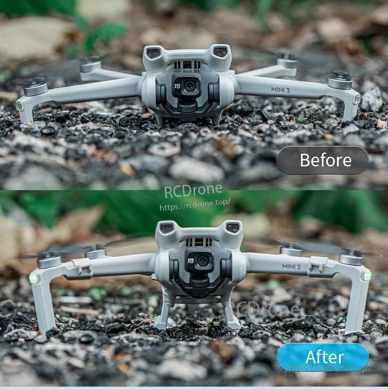 Landing Gear, The drone long legs raise it by 15mm to protect its camera, gimbal, body, and battery from ground debris during takeoff and landing.