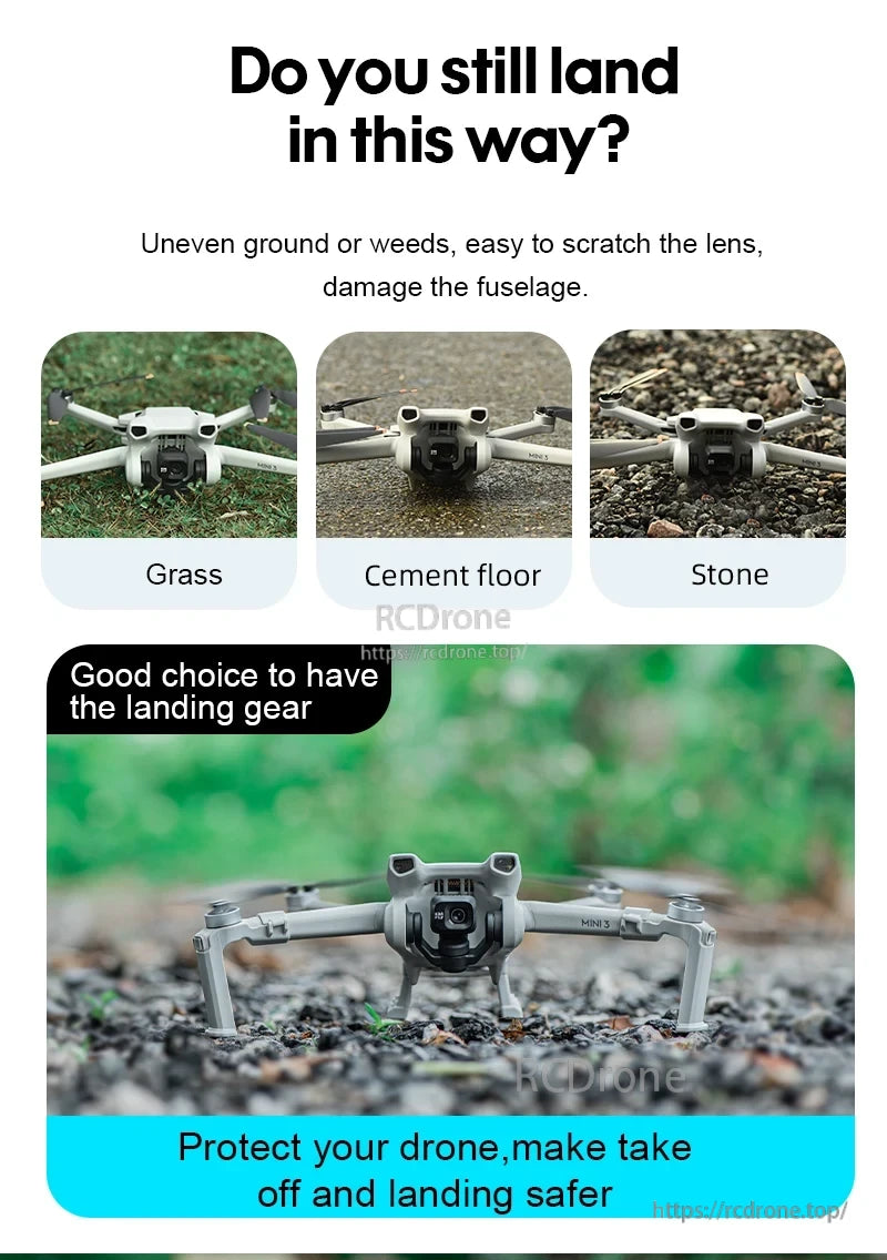 Landing gear safeguards drones on uneven terrain, preventing lens scratches and fuselage damage during takeoff and landing.