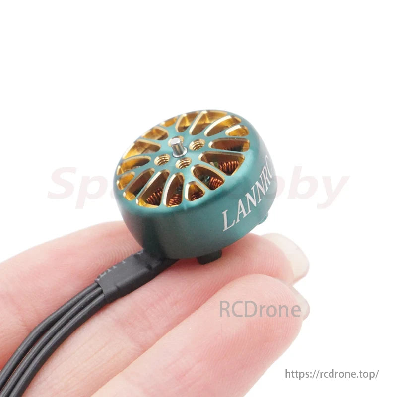 Lannrc 1505 Motor, Key features of the brushless motor include KV options, configuration, shaft diameter, and technical specs for different voltage levels.