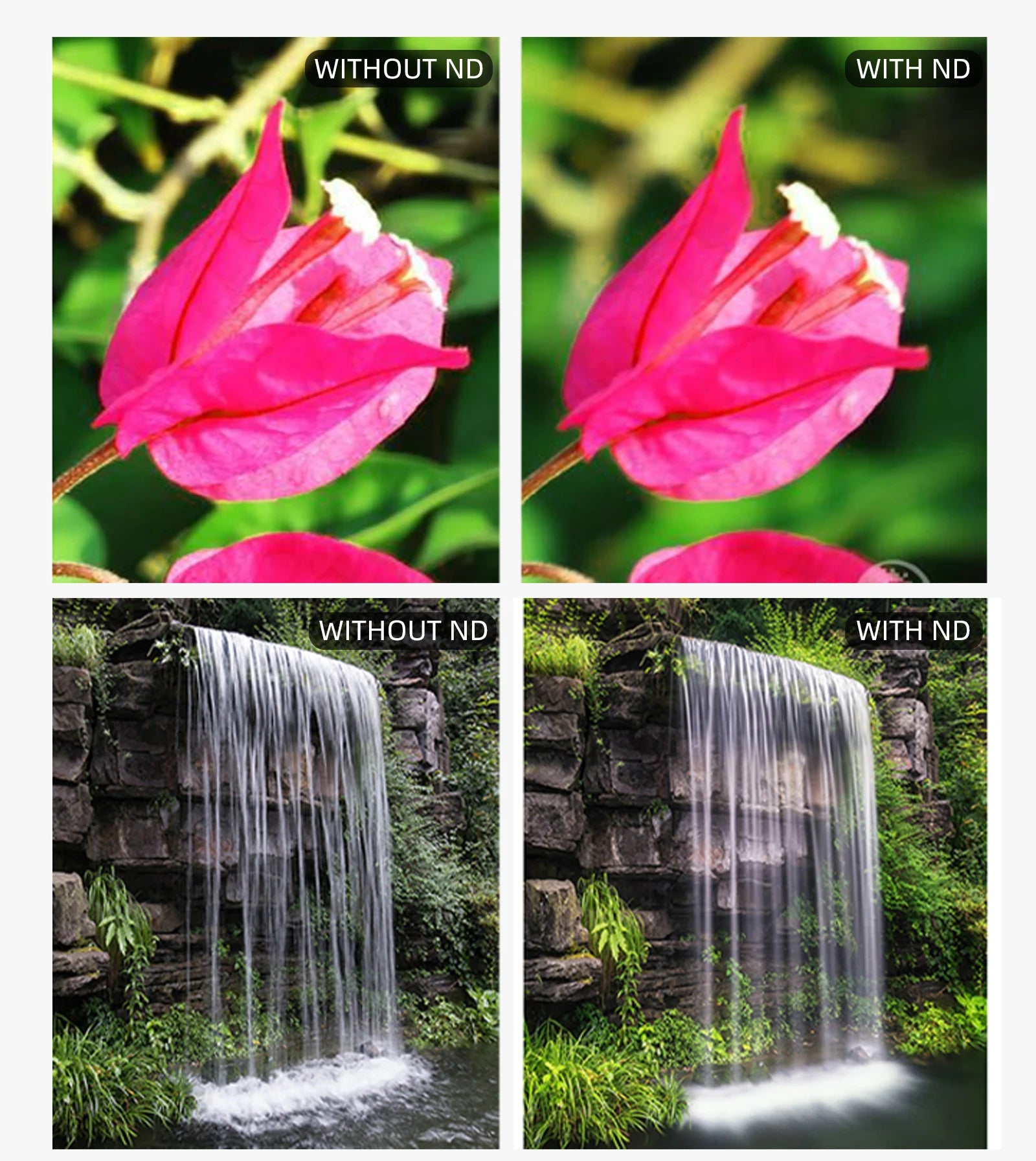 Lens filter product image comparison showcasing its impact on photography results.