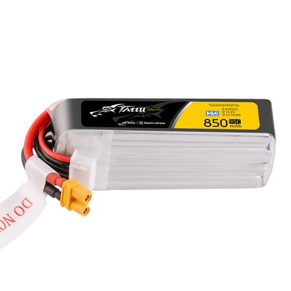 Tattu 850mAh 4S 14.8V LiPo battery pack with XT30 power plug and balance lead, 95C rating