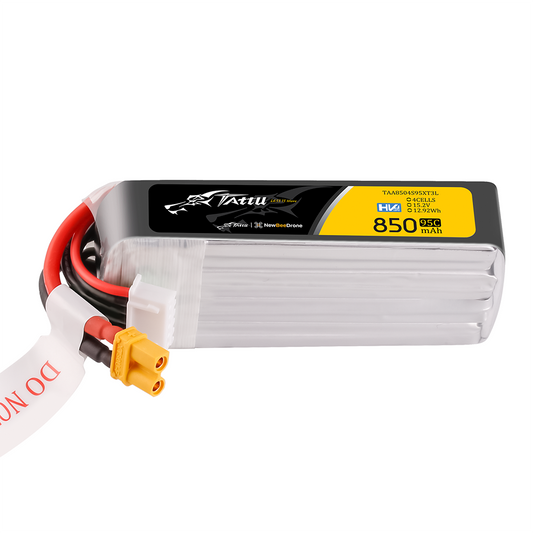Tattu 850mAh 4S 14.8V LiPo battery pack with XT30 power plug and balance lead, 95C rating