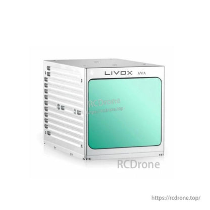 Angled front view of Avia LiDAR unit showing ribbed side heat-sink housing