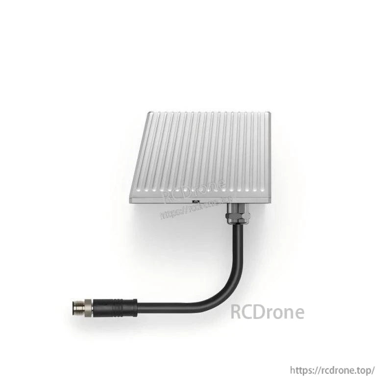 Top view of sensor module with attached cable and circular metal connector