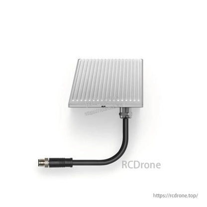 Top view of sensor module with attached cable and circular metal connector