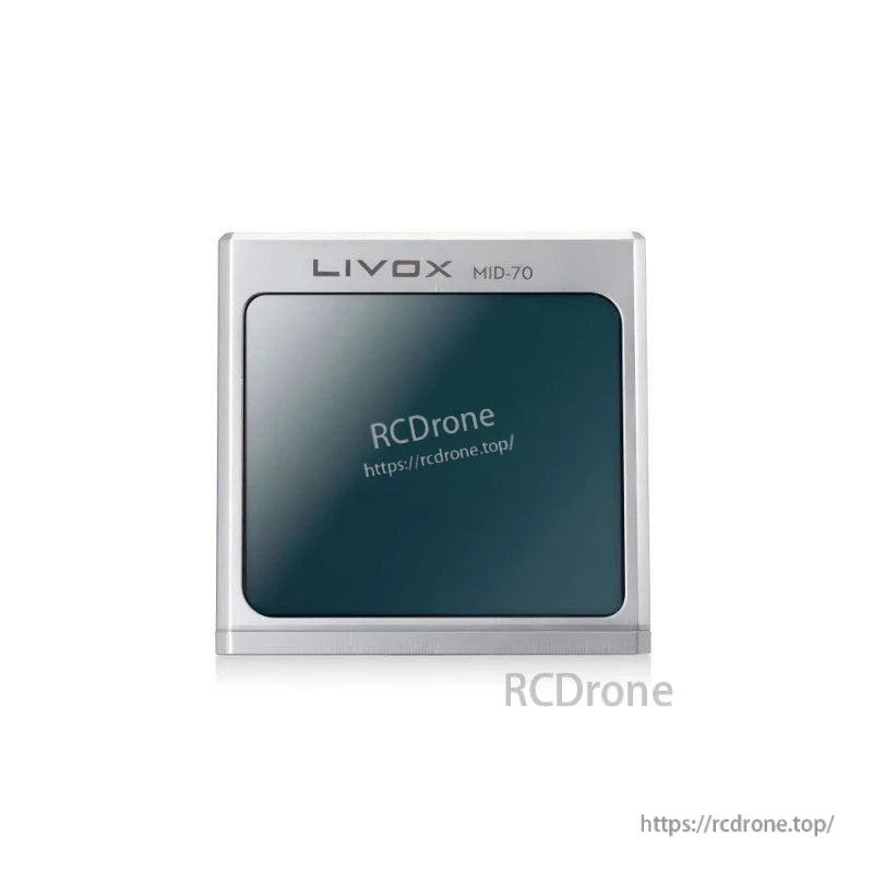 Livox MID-70 LiDAR Sensor front view showing square scanning window and model marking
