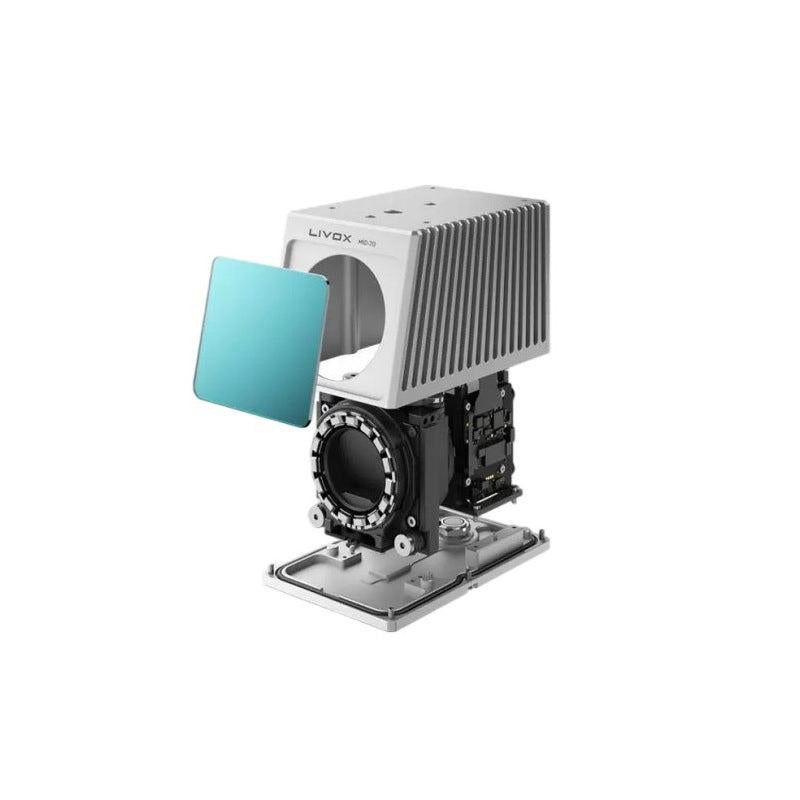 Exploded view of MID-70 LiDAR showing front cover removed and internal optics/electronics assembly