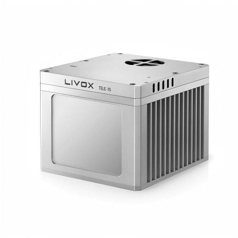 Livox TELE-15 LiDAR Sensor angled view showing ribbed heat-sink side and top vent