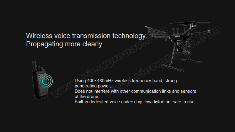 M-S01 Drone Megaphone, Wireless megaphone system for drones uses wireless voice transmission technology to transmit audio signals clearly over a specific frequency band.