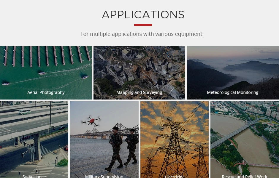 T-motor T-Drone M1000 Industrial Drone - 4 Axis 10KM 2KG Payload 62 Minutes Long Flight Time Long Range Aircraft Frame+T-MOTOR Power System 9 T-motor T-Drone, APPLICATIONS For multiple applications with various equipment: Aerial Photography Mapping and