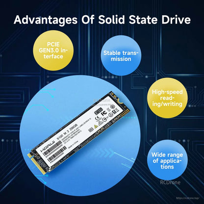 PCIe Gen3 solid state drive advantages graphic with M.2 NVMe SSD illustration