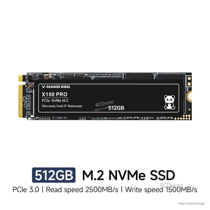 512GB M.2 NVMe SSD product card with PCIe 3.0 and printed read/write speeds