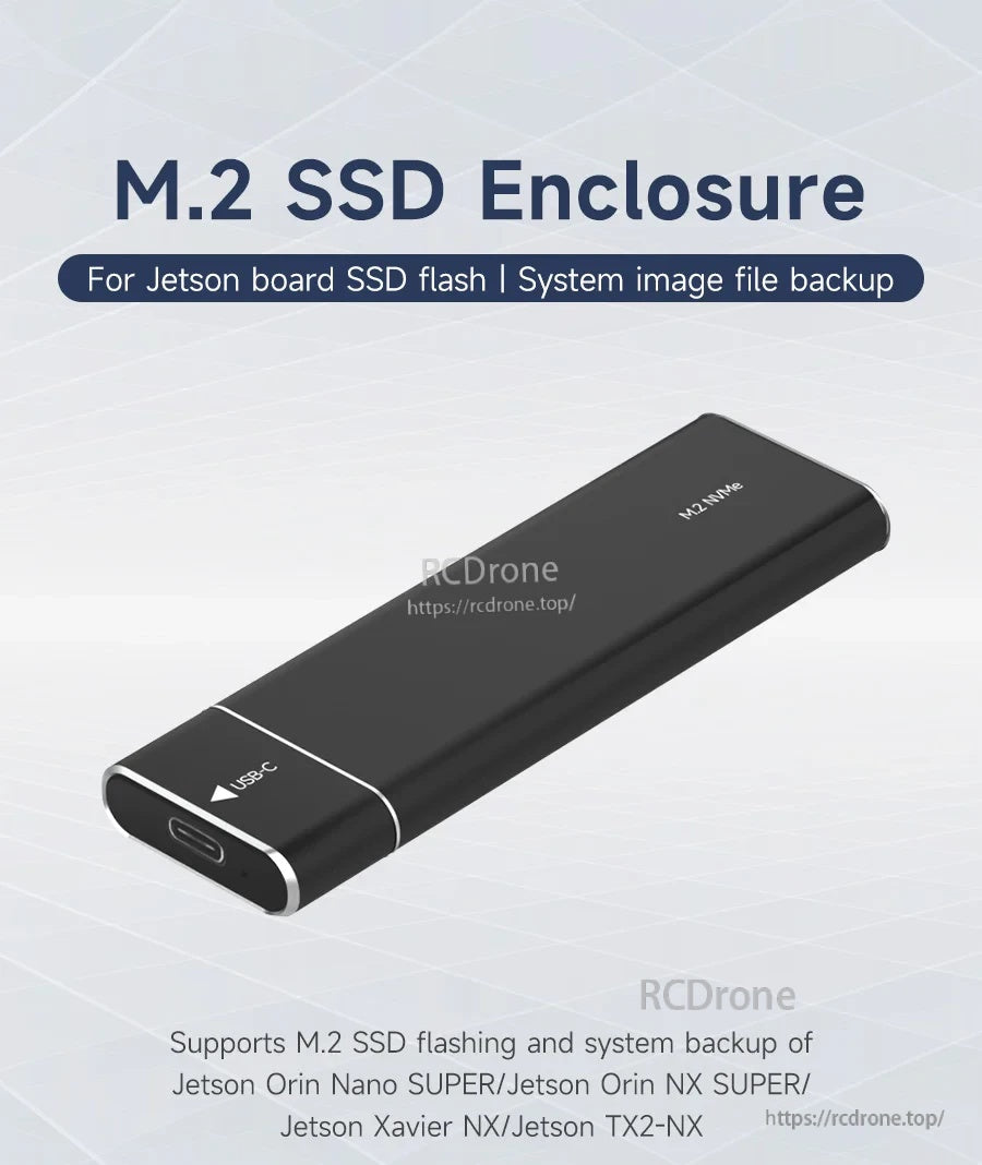 M.2 NVMe SSD enclosure for Jetson Orin Nano/NX, Xavier NX, and TX2-NX with USB‑C connection