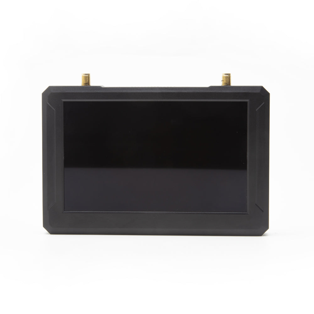 SKYZONE M5 5-Inch LCD 800x480 replacement screen front view in black housing with dual antenna ports