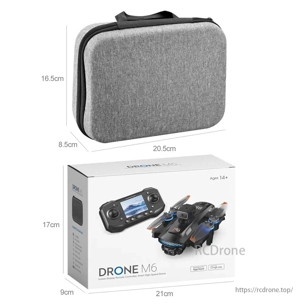M6 Drone, Drone M6: High-speed smart drone with screen display controller, ages 14+, compact size.