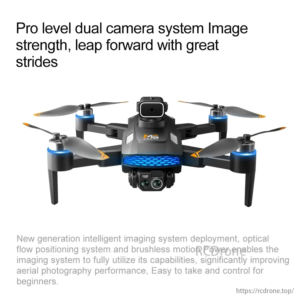 M6 Drone, Pro dual camera boosts image quality; intelligent imaging, optical flow, and brushless tech enhance beginner aerial photography.