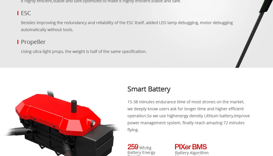 T-Motor T-Drone M690A Industrial Drone - 4 Axis 1kg Payload 71 Minutes Long Flight Time 10KM Distance UAV Drone for Industrial Applications Frame+T-MOTOR power system 5 T-Motor T-Drone, smart battery 15-38 minutes endurance time of most drones on the market; users ask for