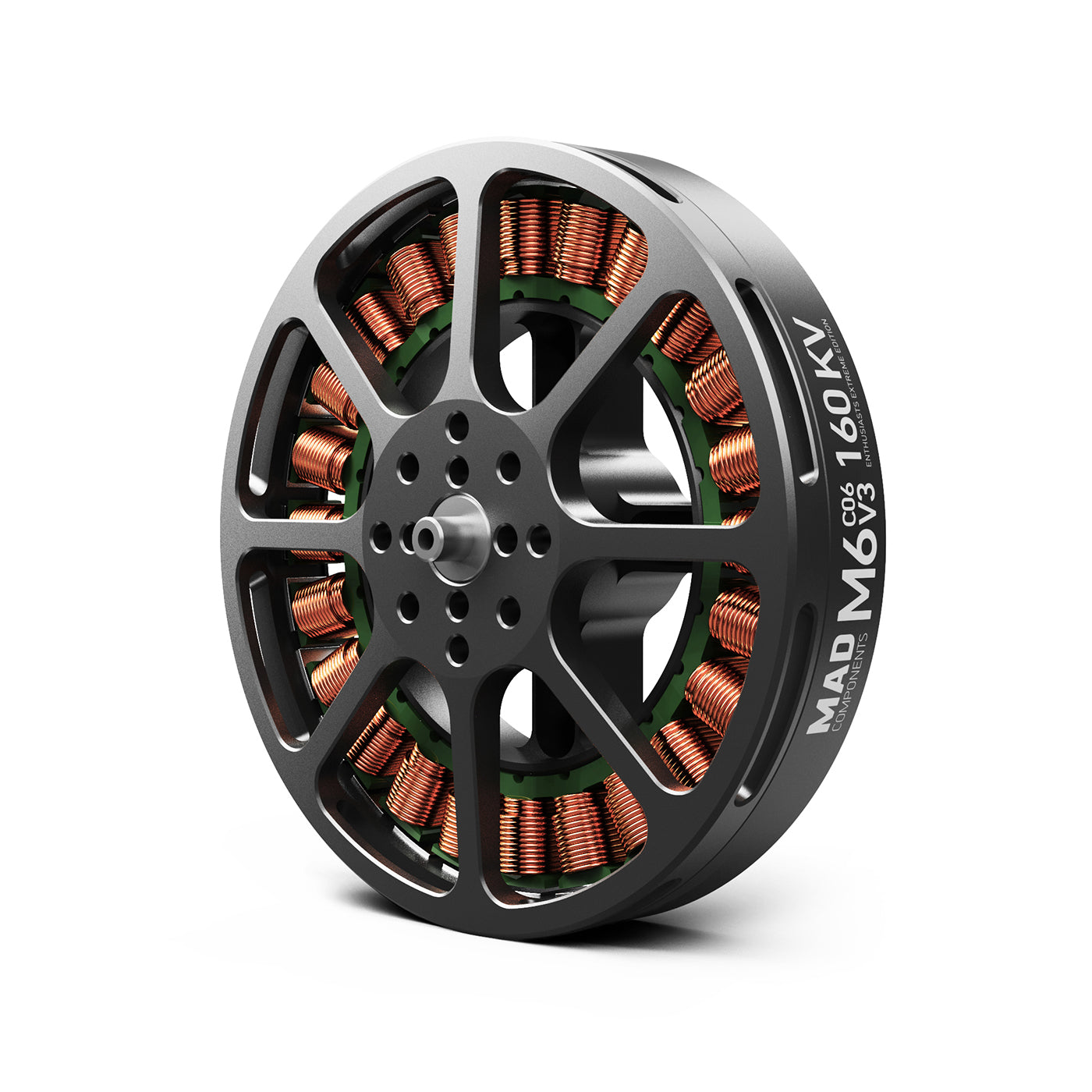 MAD Antimatter M6C06 V3 EEE Brushless Drone Motor, MAD Antimatter M6 V3 160KV brushless drone motor with open-spoke housing and exposed copper windings