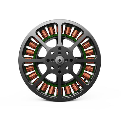 MAD Antimatter M6C06 V3 EEE brushless drone motor, top view with copper windings and open spoke rotor