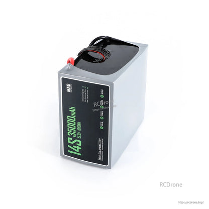 MAD 14S 35000mAh solid-state Li-ion drone battery pack labeled 51.8V 1813Wh with top lead wires