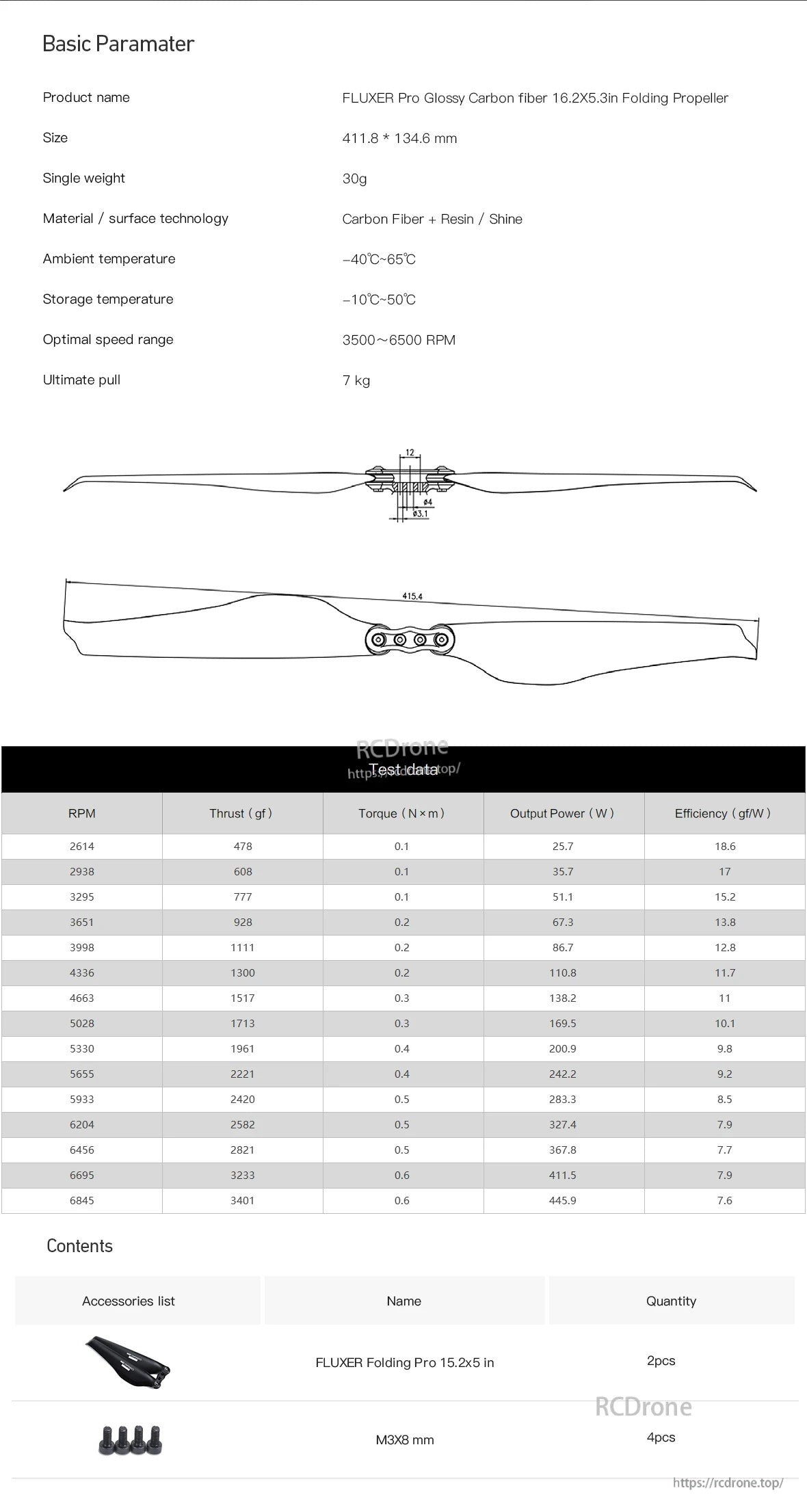 MAD 16.2x5.3 Inch FLUXER Pro Glossy Carbon fiber folding propeller
