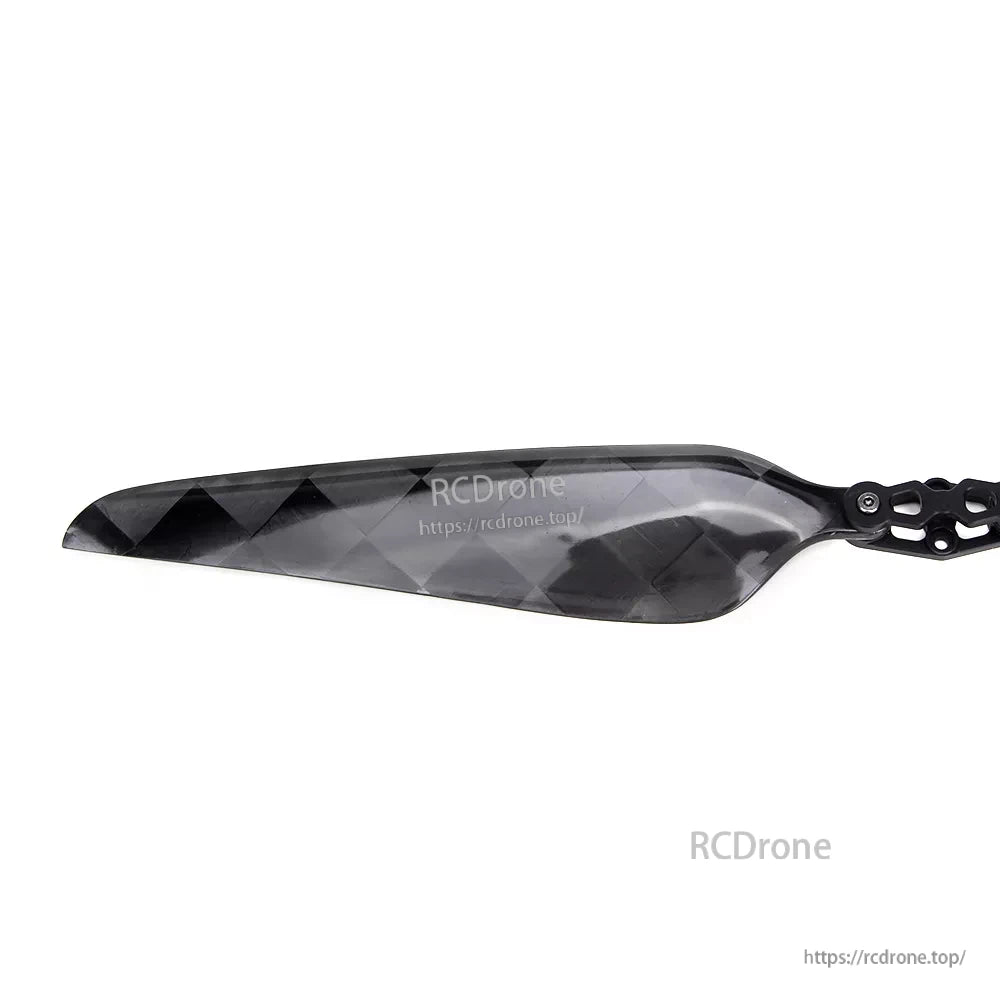 MAD FLUXER Pro glossy carbon fiber folding propeller blade with geometric pattern and folding hinge mount