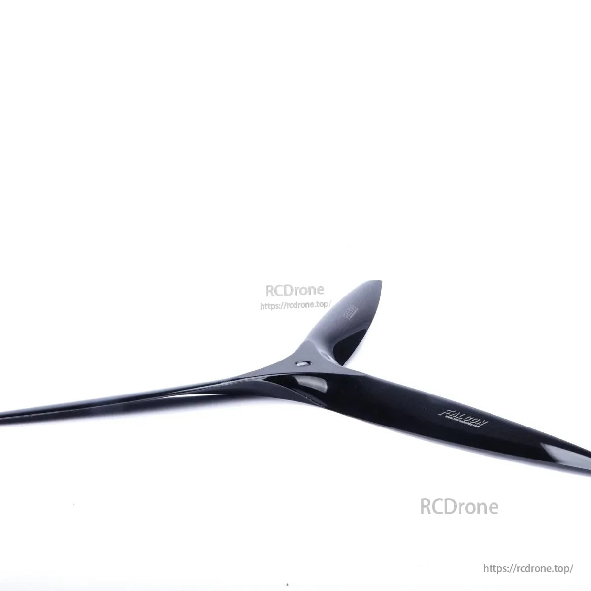 MAD 17x8 Carbon Fiber 3-Blade Propeller, Close-up of a black carbon fiber 3-blade propeller with a slim hub and swept tips.