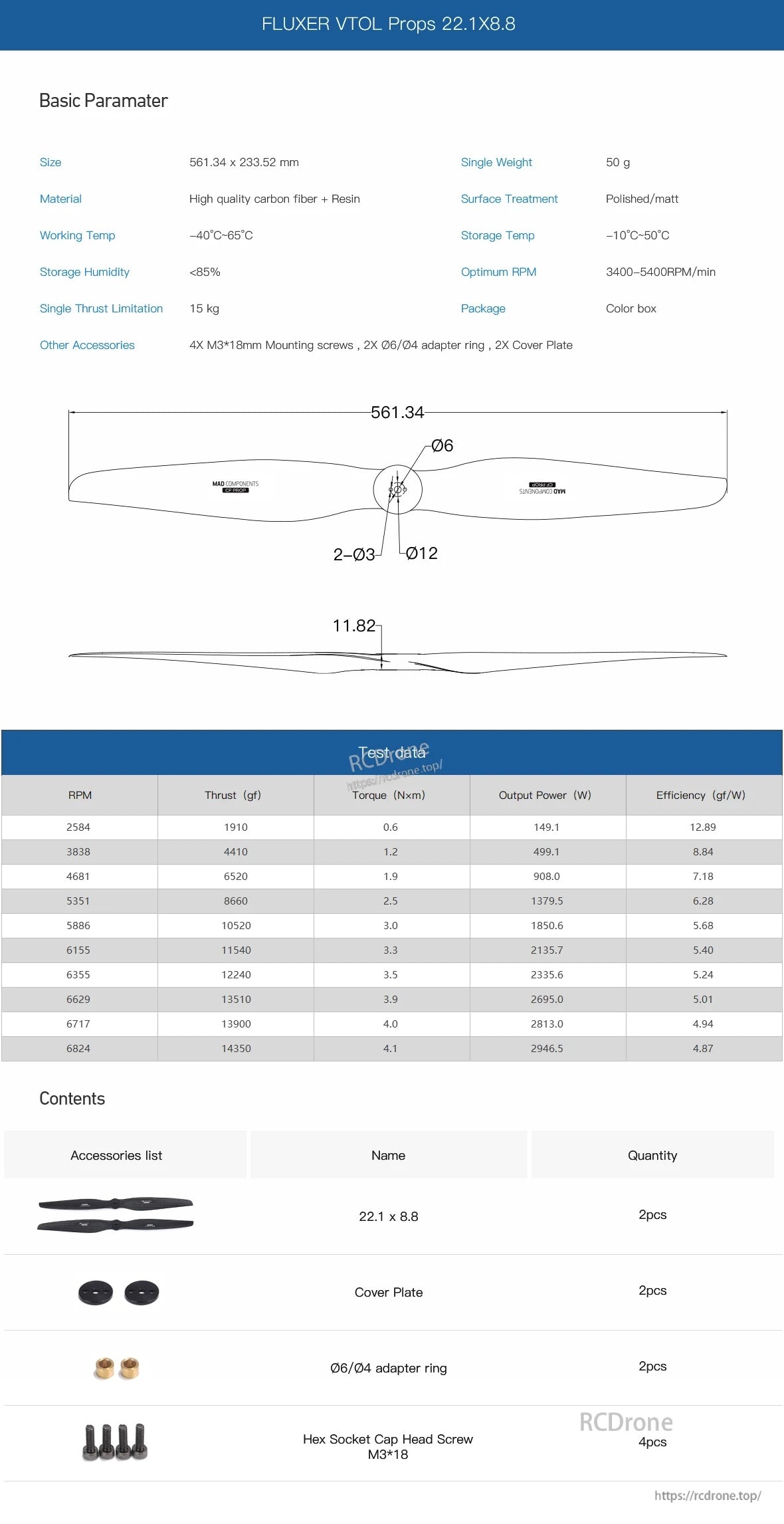 MAD 22.1x8.8 Inch FLUXER VTOL Carbon Fiber propeller
